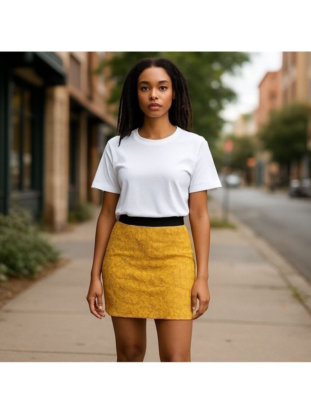 TOPSHOP mustard yellow lace mini skirt lined stretchy high-wasted party size 10